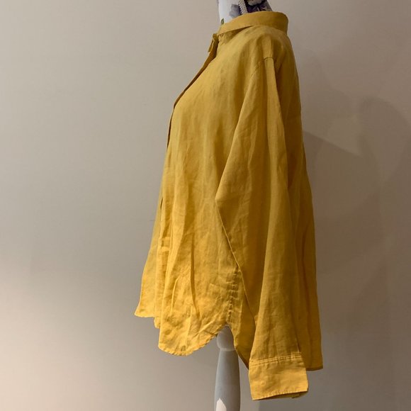 Linen UNIQLO Women's Long Sleeve Button Shirt Yellow  Size XL - Picture 3 of 4